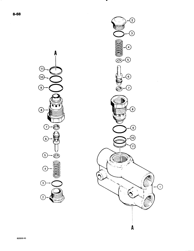 Схема запчастей Case W18B - (8-68) - CLAM BUCKET RELIEF VALVE (08) - HYDRAULICS