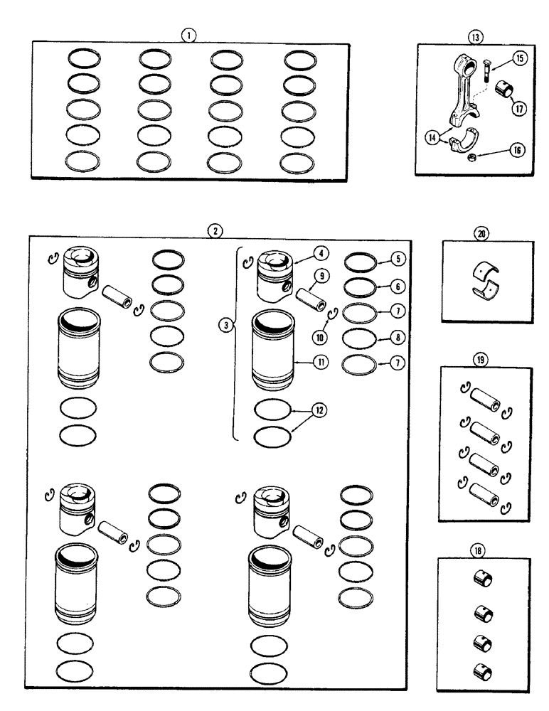 Схема запчастей Case 310G - (016) - PISTON ASSEMBLY AND CONNECTING RODS, (188) DIESEL ENGINE (01) - ENGINE