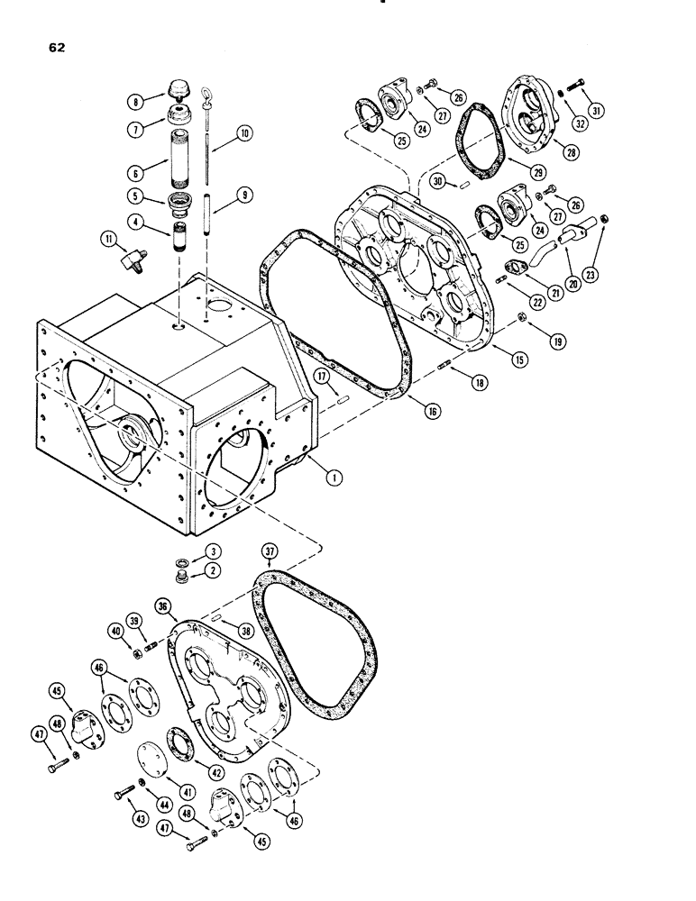 Схема запчастей Case 1150 - (062) - TRANSMISSION CASE (03) - TRANSMISSION