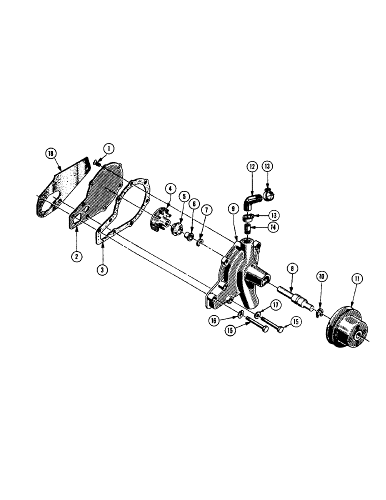 Схема запчастей Case 500 - (018) - WATER PUMP, FAN, FAN BELT, AND PULLEY - GAS, (USED UP TO S/N 3-1-56) (01) - ENGINE