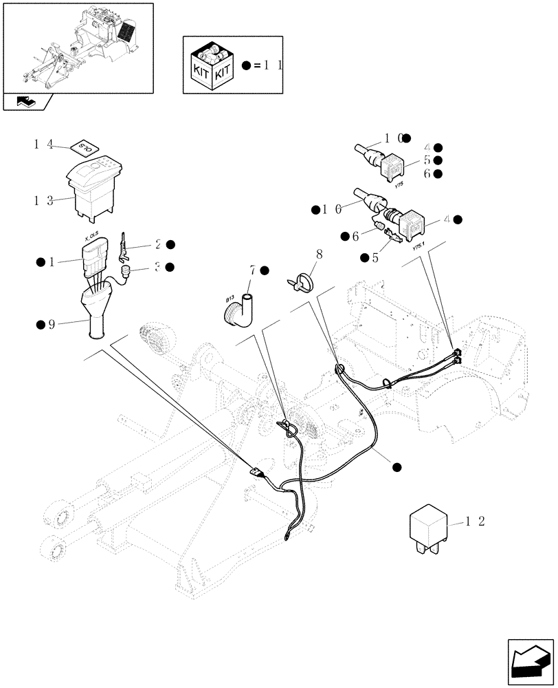 Схема запчастей Case 21E - (117[02]) - ELECTRIC SYSTEM AND ON/OFF SWITCH FOR MACHINE FLOATING SYSTEM (OLS) (06) - ELECTRICAL SYSTEMS