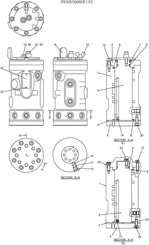 Схема запчастей Case CX27B - (07-042) - VALVE ASSY, SELECTOR P/N PX30V00060F1, F2 (35) - HYDRAULIC SYSTEMS