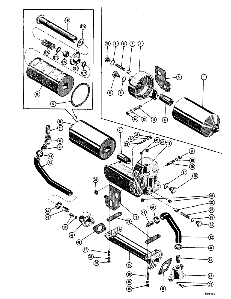 Схема запчастей Case 800 - (046) - ENGINE LUBE OIL SYSTEM (TYPE II AND III) HORIZONTAL, ENGINE LUBE OIL SYSTEM (TYPE II) NO OIL COOLER (01) - ENGINE