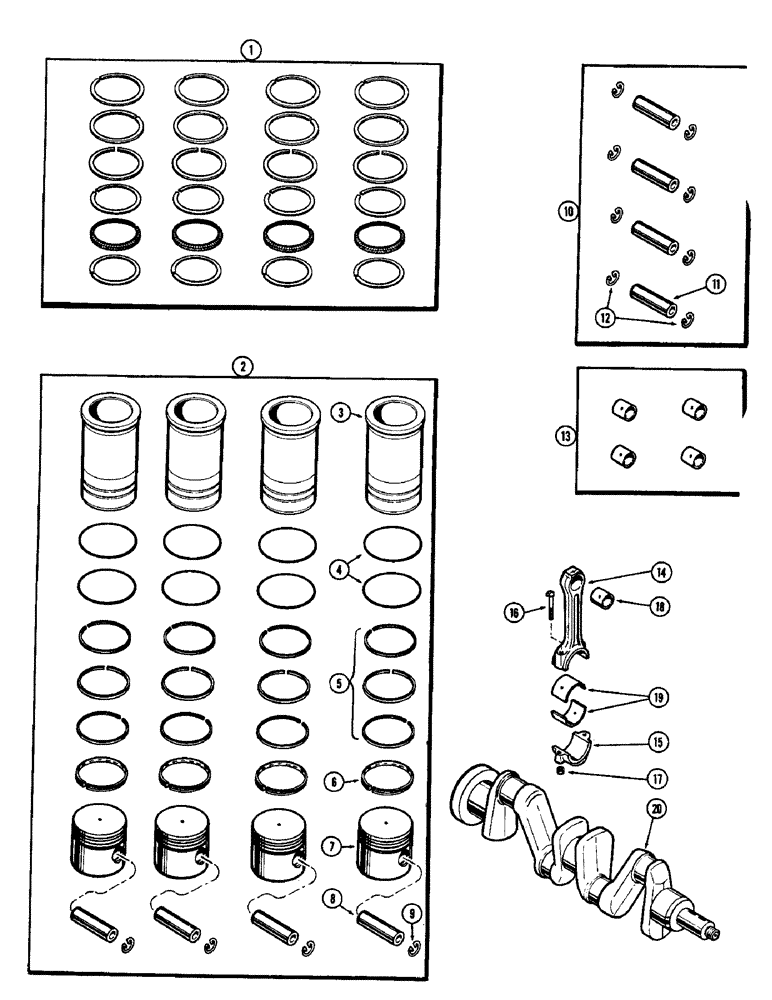 Схема запчастей Case 480CK - (044) - PISTON ASSEMBLY AND CONNECTING RODS, (148B) SPARK IGNITION ENGINE 