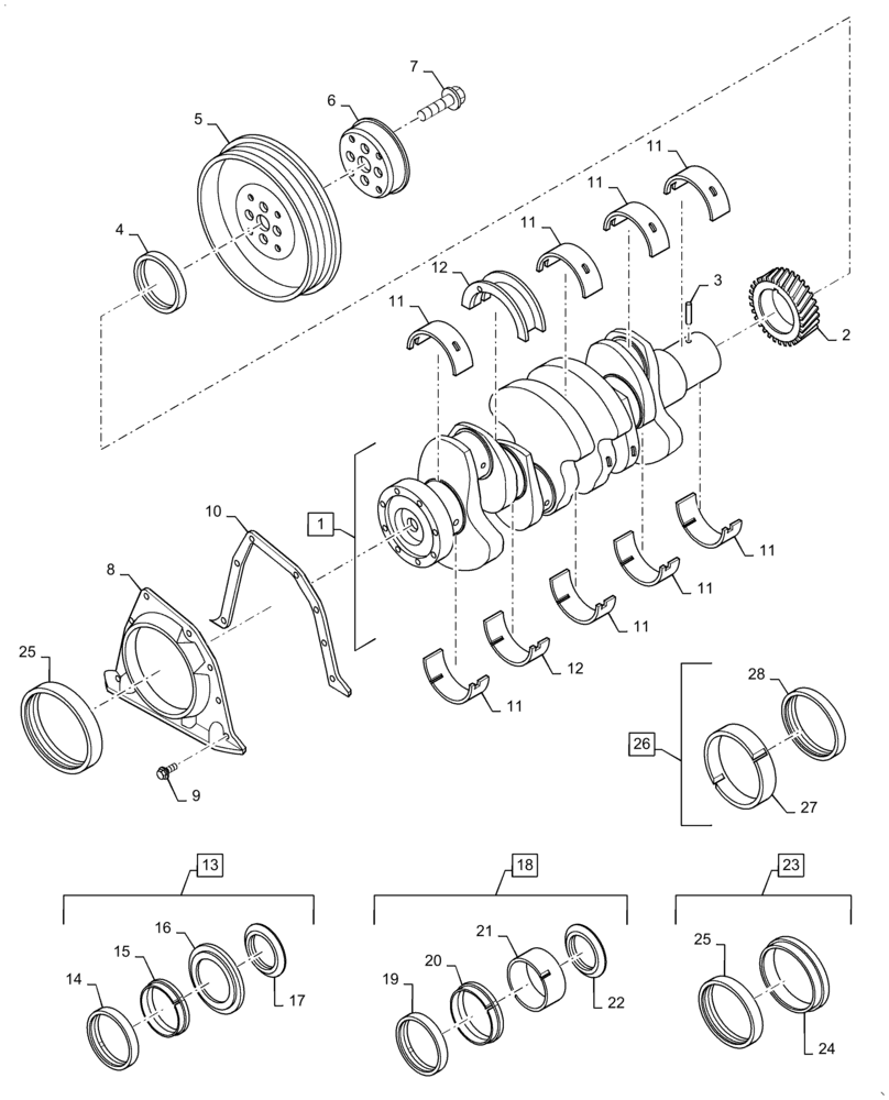 Схема запчастей Case 580L - (2-52) - CRANKSHAFT, 4-390 EMISSIONS CERTIFIED ENGINE, 4T-390 EMISSIONS CERTIFIED ENGINE (02) - ENGINE