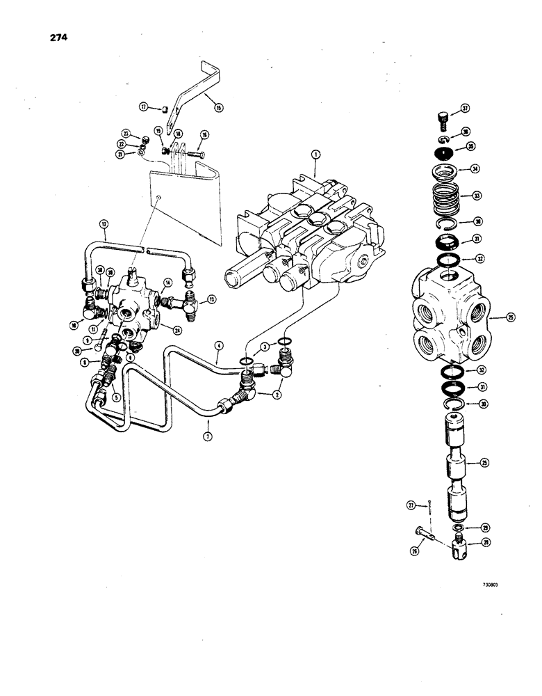 Схема запчастей Case 850 - (274) - POWER ANGLE TILT PITCH DOZER HYDRAULICS, TILT PITCH CIRCUIT- CONTROL VALVE TO DIVERSION VALVE (07) - HYDRAULIC SYSTEM