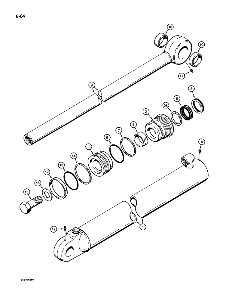 Схема запчастей Case 26D - (8-64) - 1980159C1 DIPPER CYLINDER, 14 FOOT BACKHOE MODELS 