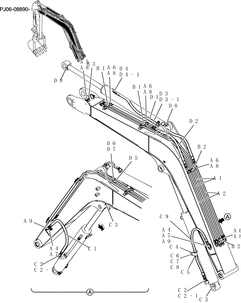 Схема запчастей Case CX50B - (500-01[1]) - HYD LINES, BOOM 2.79M (35) - HYDRAULIC SYSTEMS