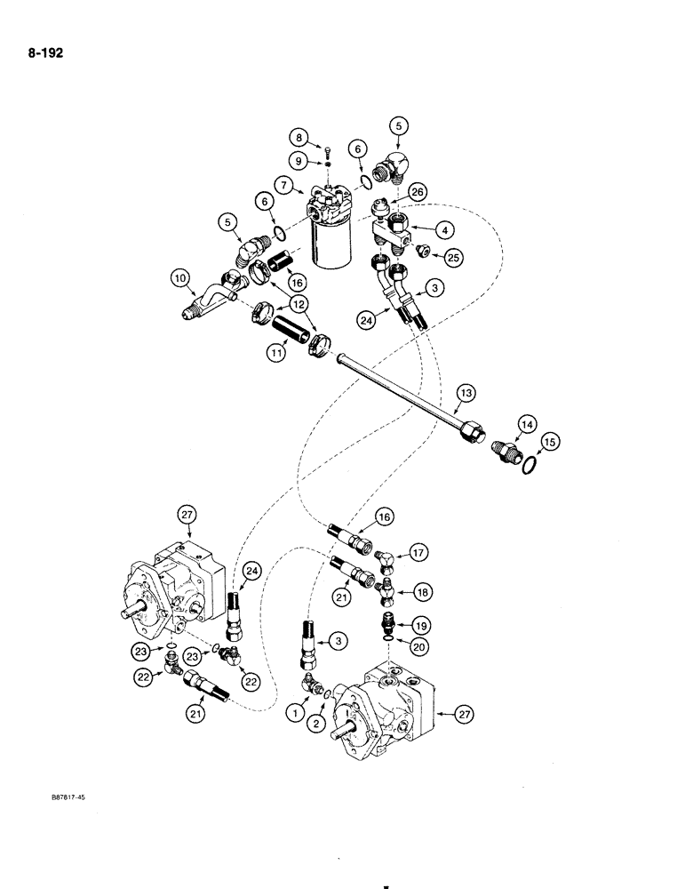 Схема запчастей Case 1818 - (8-192) - HYDROSTATIC DRIVE HYDRAULIC CIRCIUT VARIABLE DISPLACEMENT PUMP TO RESERVOIR RETURN LINES (08) - HYDRAULICS