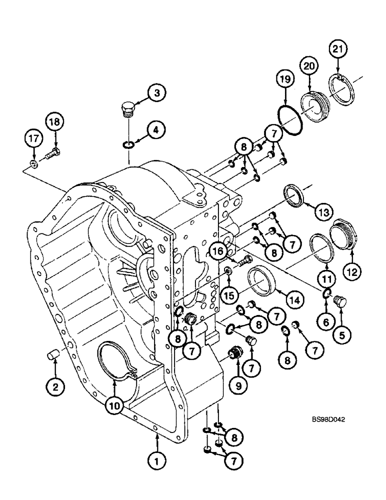 Схема запчастей Case 590SL - (6-092) - CLARK POWERSHIFT TRANSMISSION ASSEMBLY, HOUSING - REAR (06) - POWER TRAIN