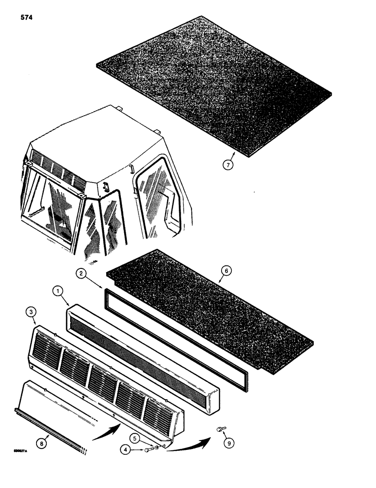 Схема запчастей Case 580SD - (574) - CAB AIR FILTER AND ROOF INSULATION (09) - CHASSIS/ATTACHMENTS