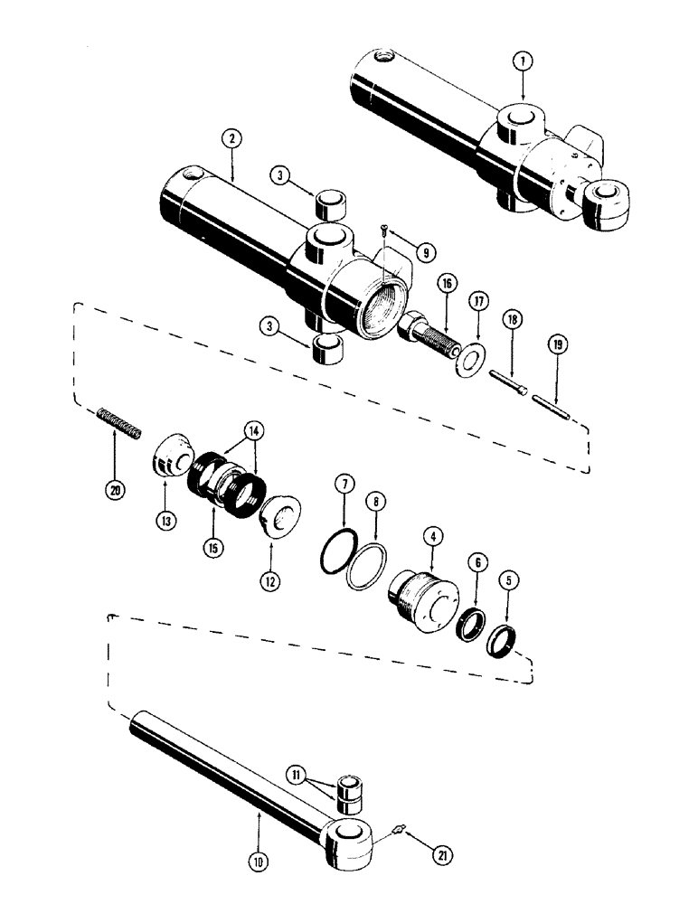 Схема запчастей Case 680CK - (261A) - G33628 AND G33629 BACKHOE SWING CYL., 4-1/2" DIA. CYL. W/ 11 3/8" STROKE, GLAND W/ INNER BUSHING (35) - HYDRAULIC SYSTEMS