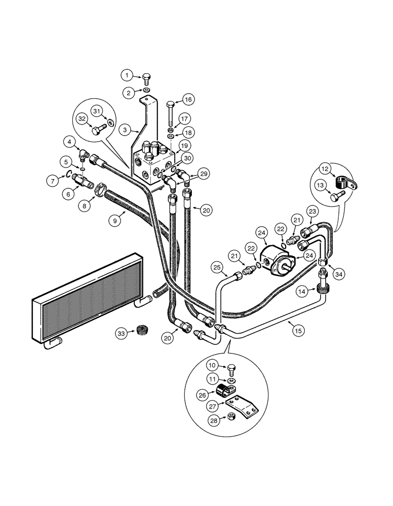 Схема запчастей Case 885 - (08-064[01]) - ENGINE COOLING SYSTEM - REVERSE FAN HYDRAULIC MOTOR (08) - HYDRAULICS