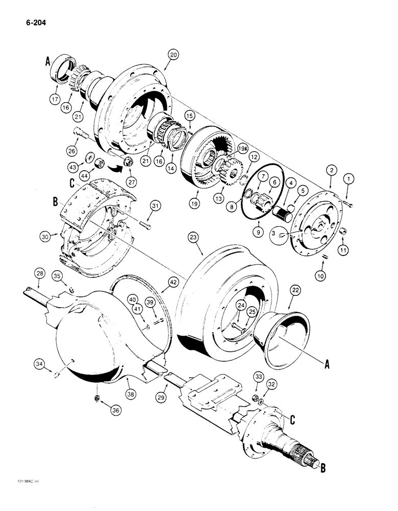 Схема запчастей Case 680K - (6-204) - L61205 REAR AXLE, AXLE HOUSING AND PLANETARY (06) - POWER TRAIN