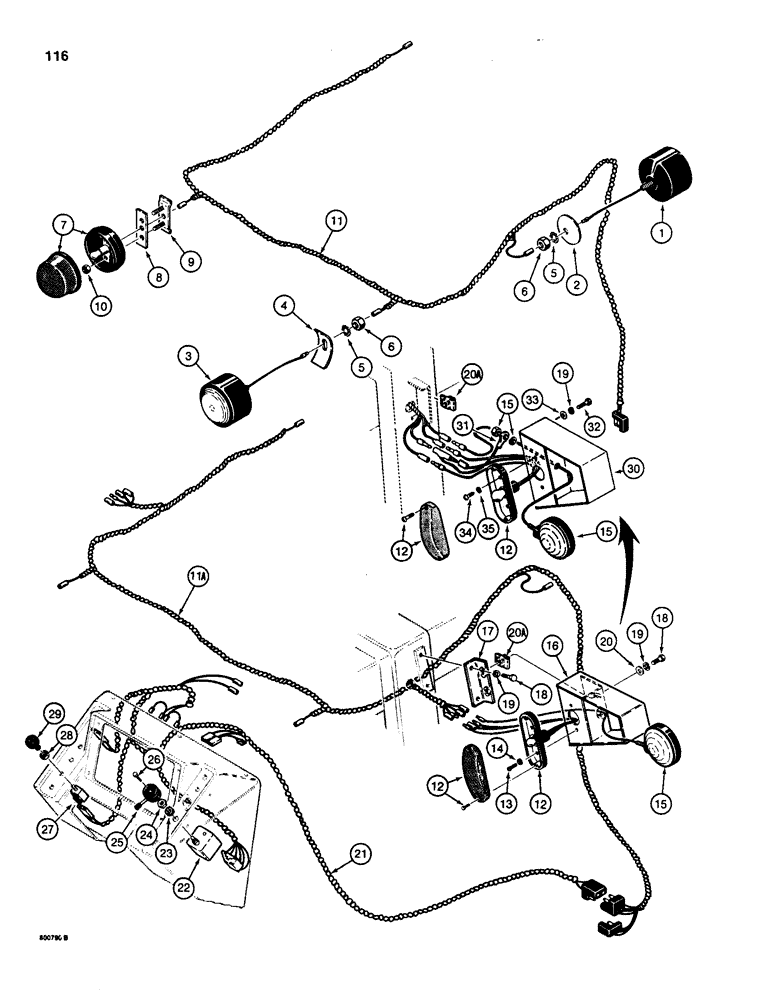 Схема запчастей Case 580D - (116) - TRACTOR LAMP ELECTRICAL CIRCUIT, WITH CANOPY (04) - ELECTRICAL SYSTEMS