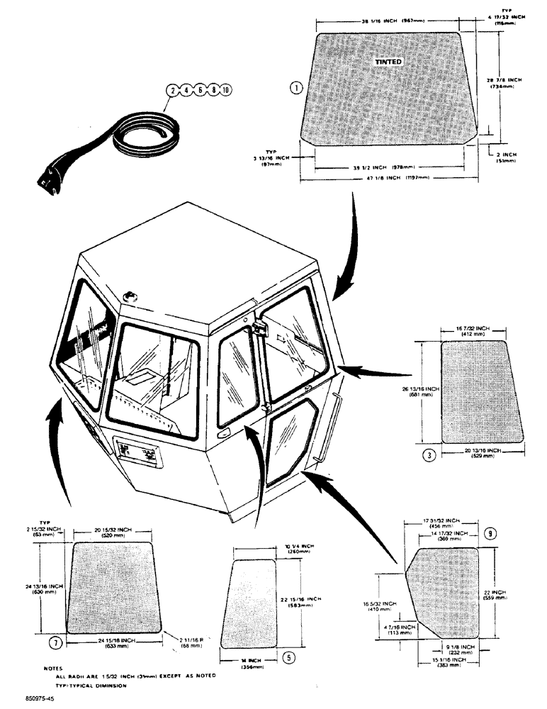 Схема запчастей Case W36 - (9-536) - CAB GLASS AND MOLDINGS, CAB SERIAL NUMBER 54970 AND AFTER (09) - CHASSIS