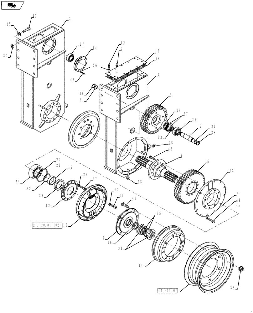 Схема запчастей Case PT240 - (27.120.01[01]) - REAR AXLE DRIVE (GROUP 141-ND000512) (27) - REAR AXLE SYSTEM