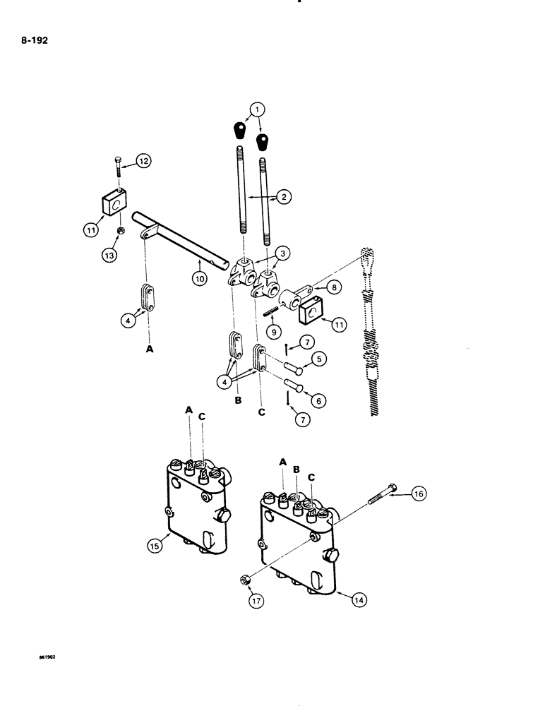 Схема запчастей Case DH4B - (8-192) - ATTACHMENT LIFT CONTROLS AND VALVE MOUNTING (08) - HYDRAULICS