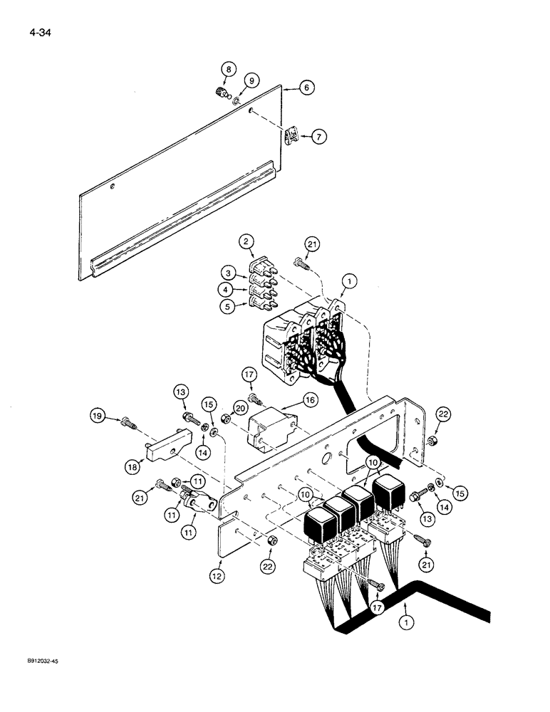 Схема запчастей Case 621 - (4-34) - MAIN CANOPY HARNESS, POWER DISTRIBUTION CENTER, P.I.N. JAK0027512 AND AFTER (04) - ELECTRICAL SYSTEMS