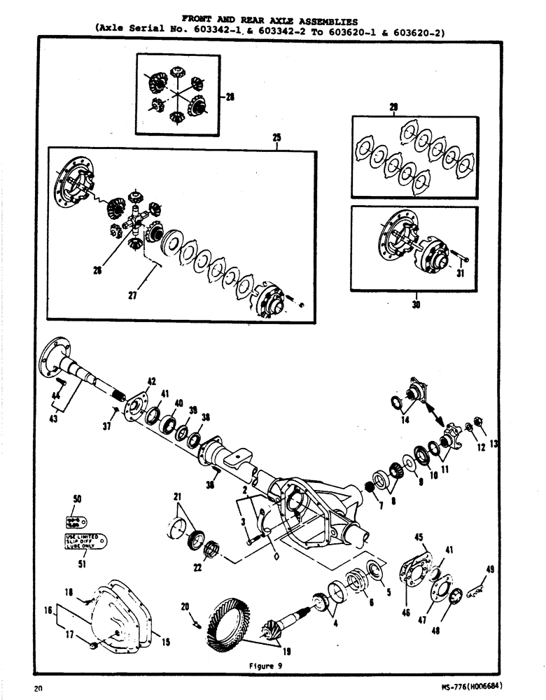 Схема запчастей Case N63 - (20) - FRONT AND REAR AXLE ASSEMBLIES, (AXLE SERIAL NO. 603342-1 & 603342-2 TO 603620-1 & 603620-2) 