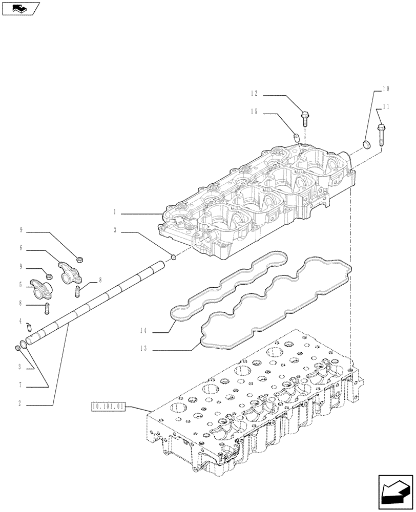 Схема запчастей Case F5CE5454G A001 - (10.101.02[01]) - ROCKER SHAFT (504335547) (10) - ENGINE