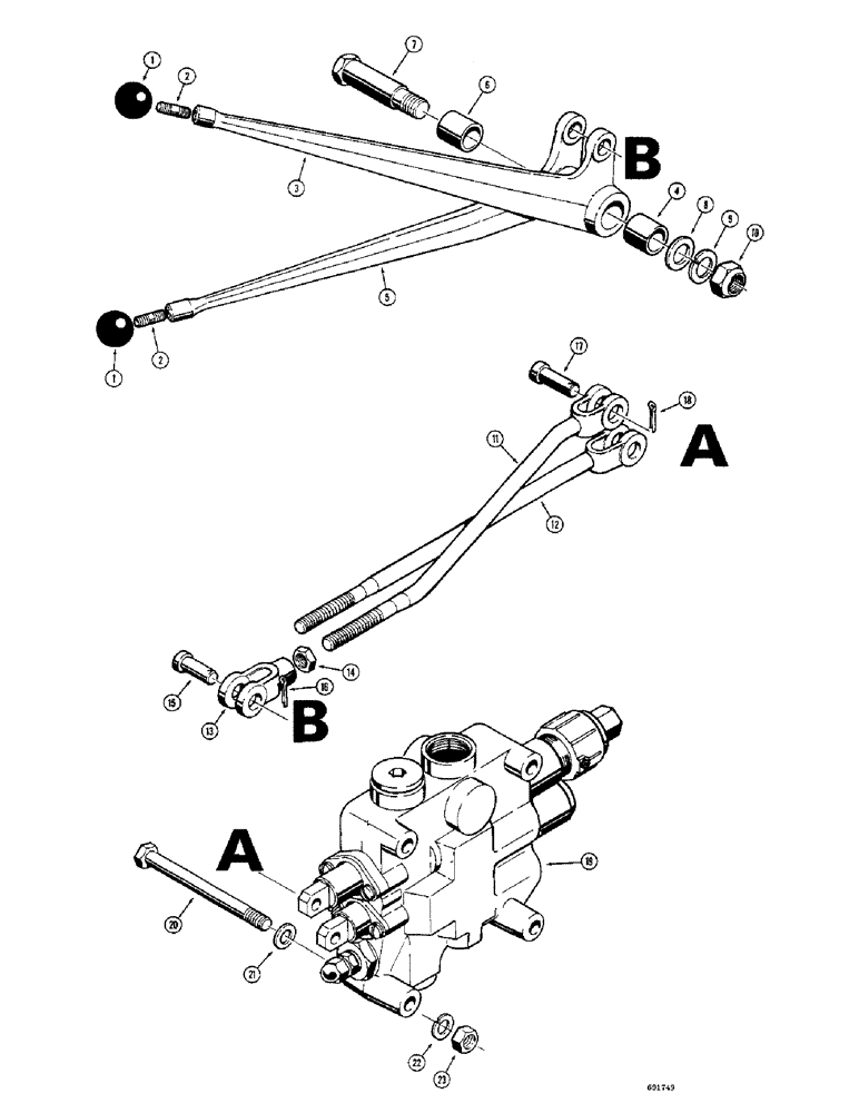 Схема запчастей Case W9B - (218) - LOADER CONTROL VALVE AND LEVERS, TWO SPOOL LOADER VALVE (08) - HYDRAULICS