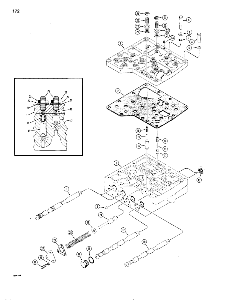 Схема запчастей Case 1150B - (172) - TRANSMISSION CONTROL VALVE, COVER & BASE (03) - TRANSMISSION