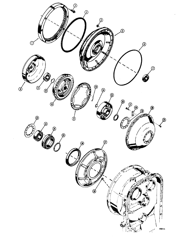 Схема запчастей Case W20 - (098) - L46456 AND L52101 TRANS. FRONT COVER INPUT SHAFT AND TORQUE CONVERTER BEFORE TRANS. S.N. 51828 (06) - POWER TRAIN