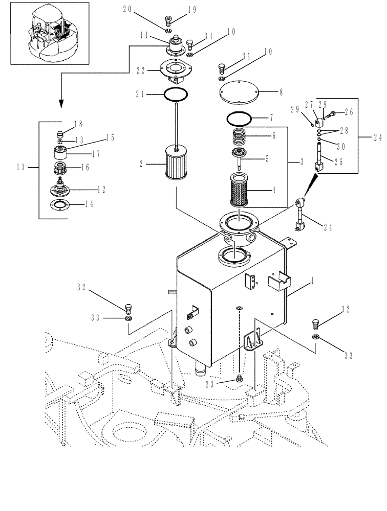 Схема запчастей Case CX47 - (08-01[00]) - HYDRAULIC RESERVOIR ASSY (08) - HYDRAULICS