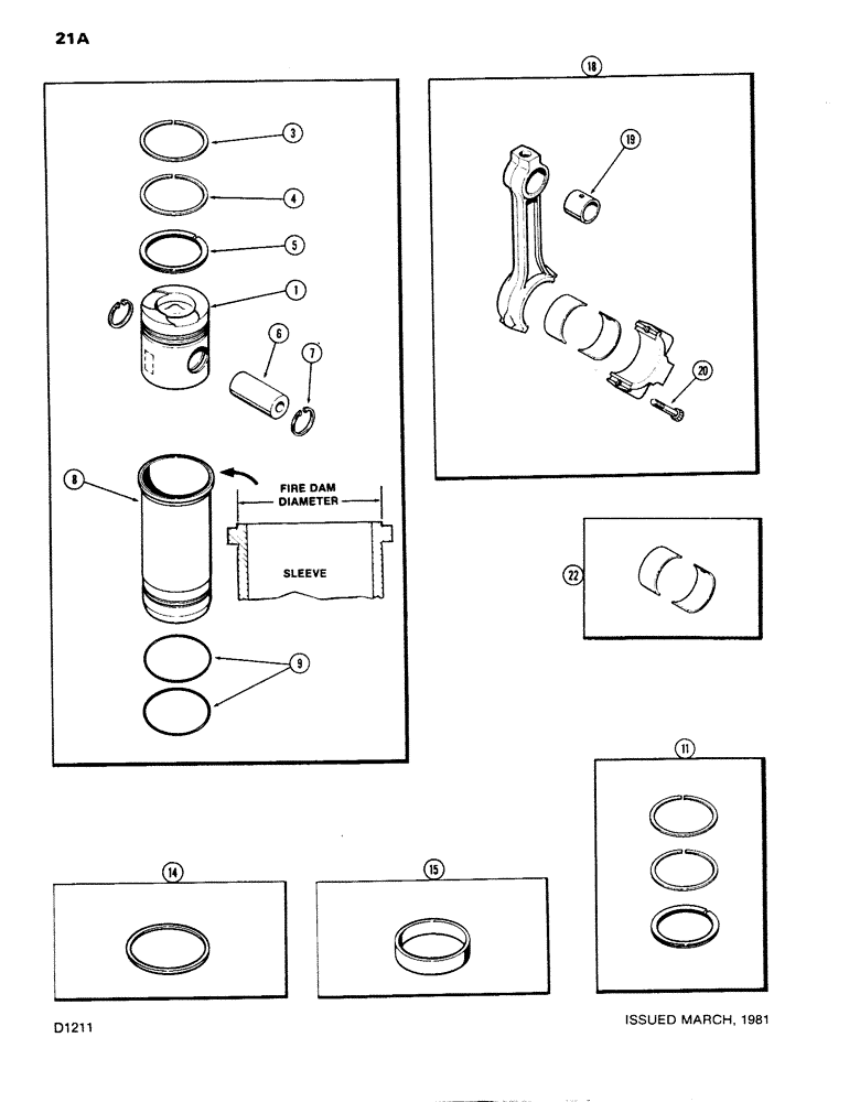 Схема запчастей Case W14 - (021A) - PISTONS AND SLEEVES, WITH 5.092" TO 5.097" FIRE DAM DIAMETER (02) - ENGINE