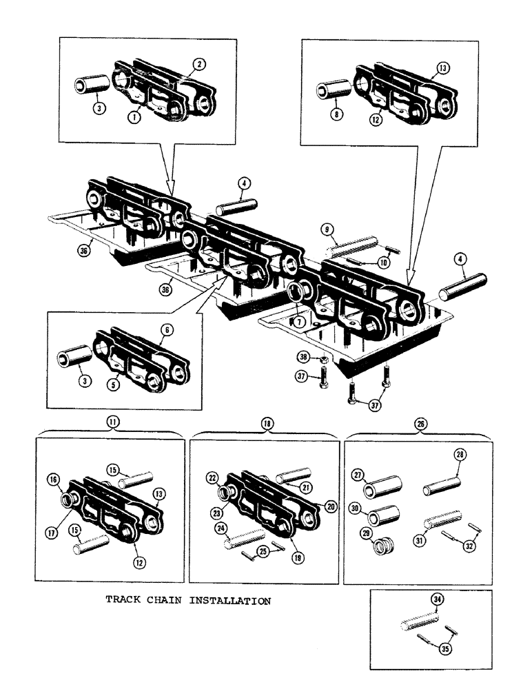 Схема запчастей Case 1000C - (160) - TRACK CHAIN INSTALLATION, STANDARD AND LOADER TRACTOR, USED FROM 9-19-59 (04) - UNDERCARRIAGE