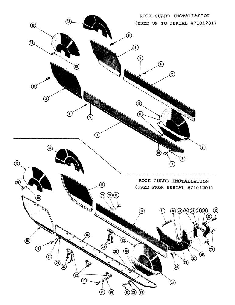 Схема запчастей Case 1000C - (170) - ROCK GUARD INSTALLATION, DOZER TRACTOR, USED UP TO SERIAL NUMBER 7101201 (04) - UNDERCARRIAGE