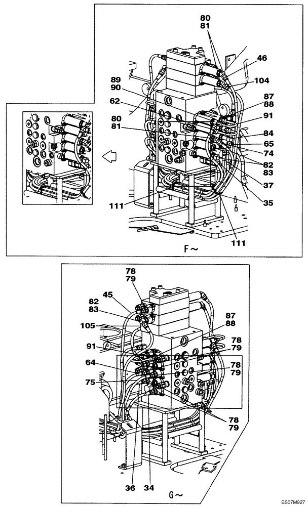 Схема запчастей Case CX75SR - (08-42) - PILOT CONTROL LINES - MODELS WITH CONTROL SELECTOR VALVE (08) - HYDRAULICS