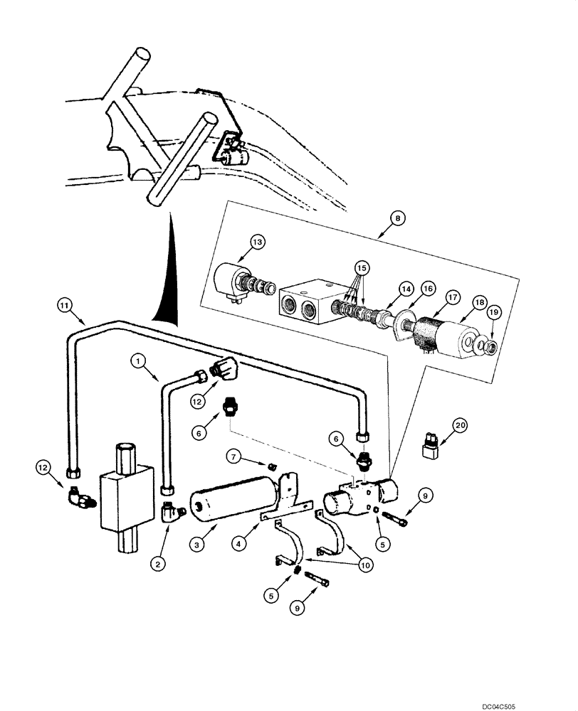 Схема запчастей Case 845 - (08.07[00]) - BLADE HYDRAULIC CIRCUIT - SIDE SHIFT ACCUMULATOR (08) - HYDRAULICS