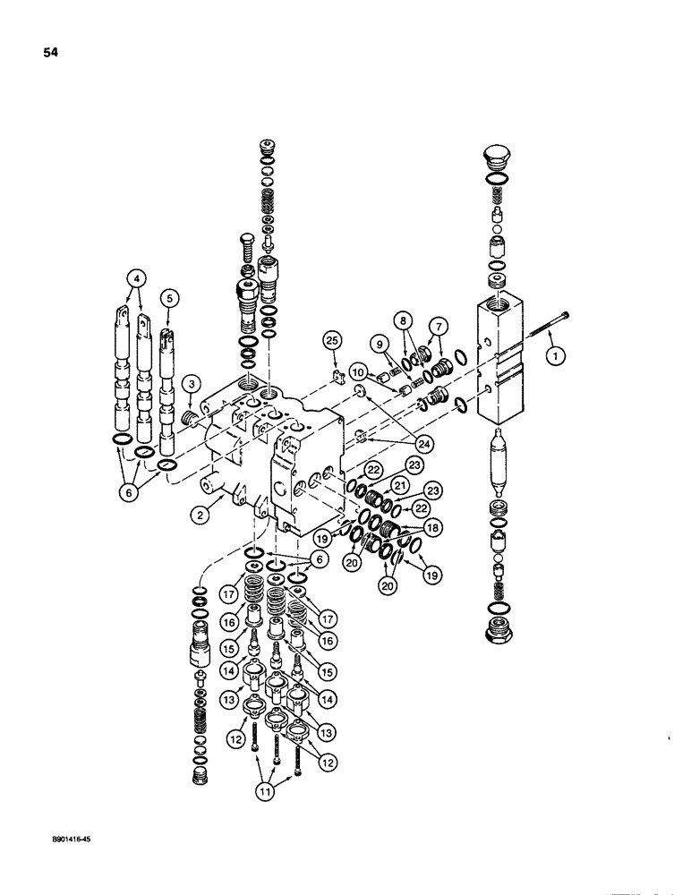 Схема запчастей Case D100 - (8-054) - BACKHOE CONTROL VALVE - DUKE, INLET SECTION, USED ON 1835C, 1840 & 1845C UNI-LOADERS 