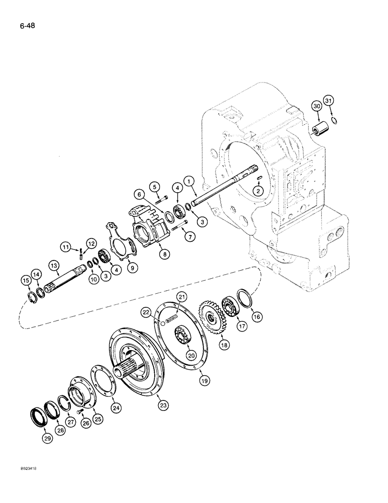 Схема запчастей Case 721 - (6-48) - TRANSMISSION ASSEMBLY, INPUT GEAR, PUMP, AND OUTPUT SHAFT, P.I.N. JAK0022758 & AFTER (06) - POWER TRAIN