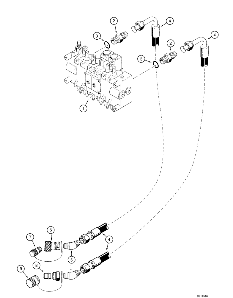 Схема запчастей Case 1840 - (08-49) - HYDRAULIC SYSTEM - BACKHOE SUPPLY AND RETURN (D125) (08) - HYDRAULICS