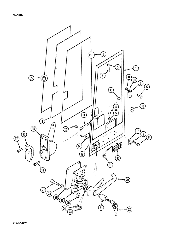 Схема запчастей Case 125B - (9-104) - CAB DOOR, P.I.N. 21801 THROUGH 21806 (09) - CHASSIS