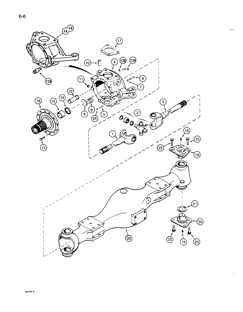 Схема запчастей Case 1086B - (6-006) - FRONT STEERING AXLE, HUBS AND SHAFTS (06) - POWER TRAIN