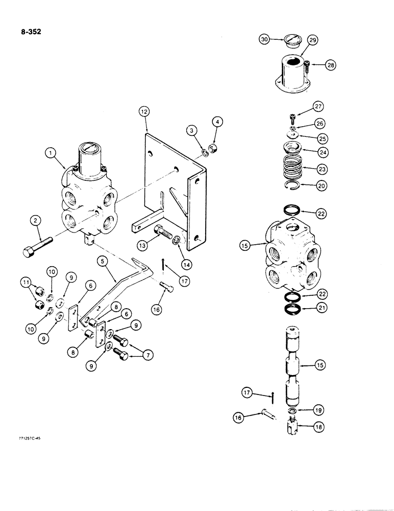 Схема запчастей Case 1455B - (8-352) - SELECTOR VALVE AND CONTROLS, ANGLE TILT PITCH DOZER MODELS ONLY, R24819 SELECTOR VALVE (08) - HYDRAULICS