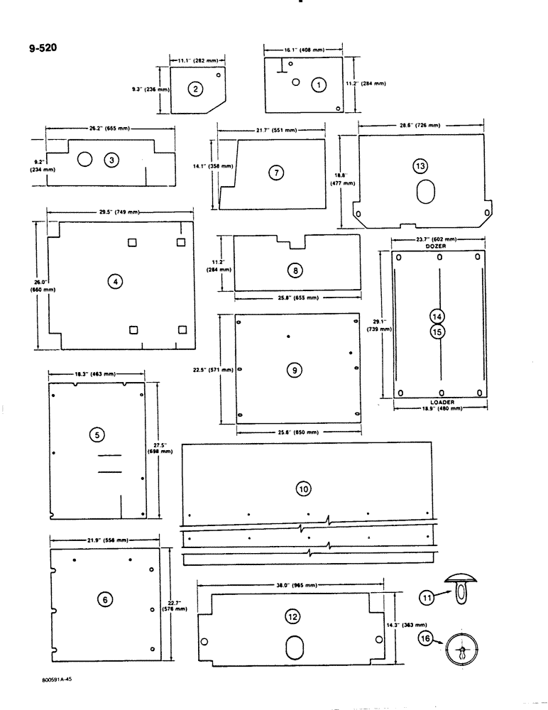 Схема запчастей Case 1450B - (9-520) - NOISE REDUCTION PADS (09) - CHASSIS/ATTACHMENTS