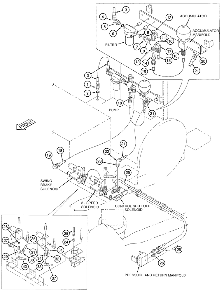 Схема запчастей Case 9020 - (8-038) - PILOT SUPPLY LINES, INITIAL DISTRIBUTION LINES, COMPONENT SUPPLY LINES (08) - HYDRAULICS