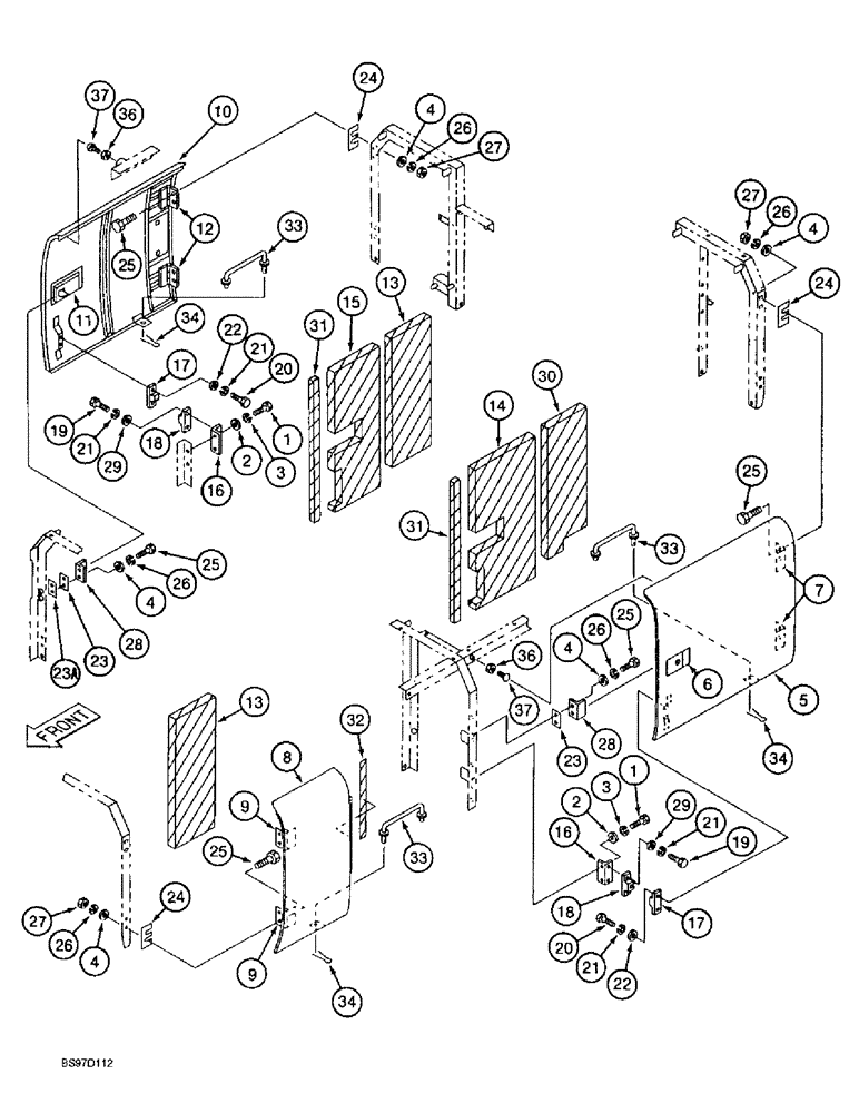 Схема запчастей Case 9020B - (9-022) - UPPER STRUCTURE, LEFT-HAND AND RIGHT-HAND SIDE DOORS (09) - CHASSIS