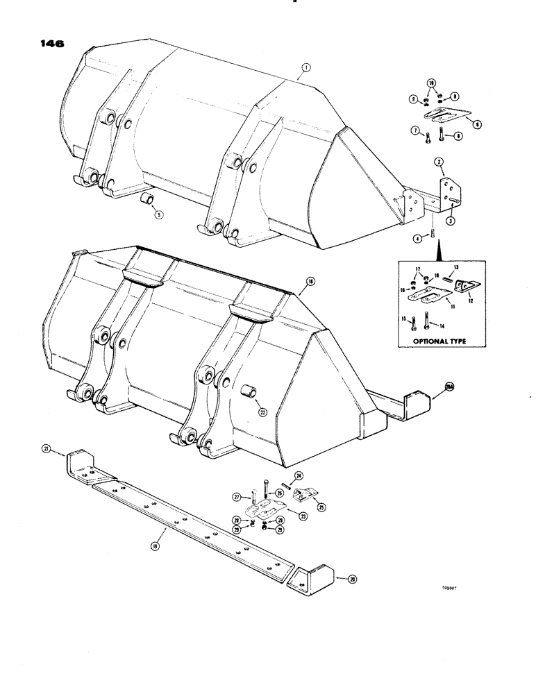 Схема запчастей Case 1150 - (146) - LOADER BUCKETS, 1-1/2 CUBIC YARD BUCKET (MACHINERY ITEMS) (05) - UPPERSTRUCTURE CHASSIS