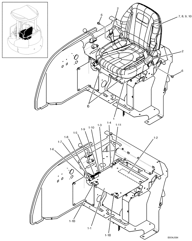 Схема запчастей Case CX36B - (220-01[1-02]) - OPERATOR‘S SEAT (90) - PLATFORM, CAB, BODYWORK AND DECALS