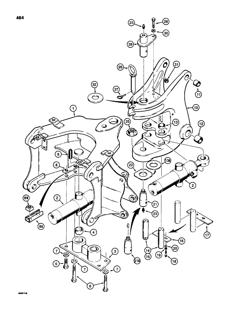 Схема запчастей Case 580D - (464) - BACKHOE SWING CYLINDERS AND SWING TOWER (09) - CHASSIS/ATTACHMENTS