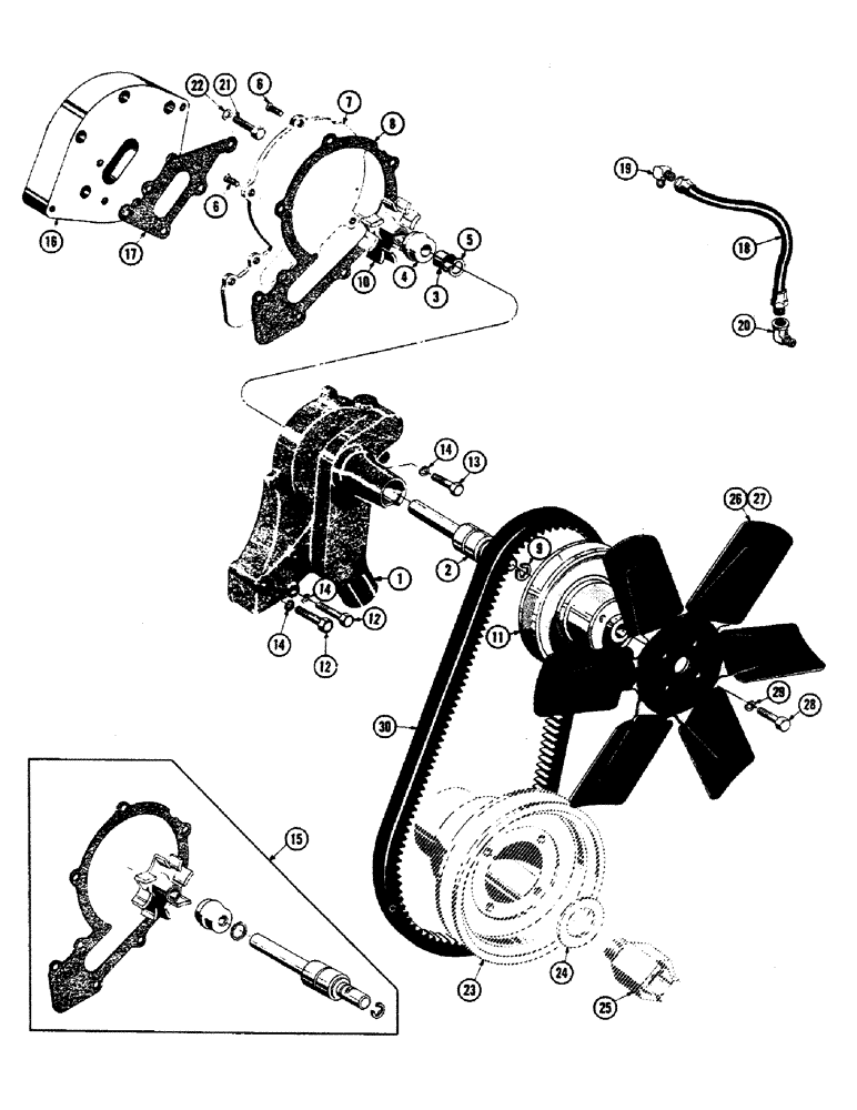 Схема запчастей Case 800 - (048) - WATER PUMP, FAN, FAN DRIVE, (USED FROM SERIAL #7081201) (01) - ENGINE