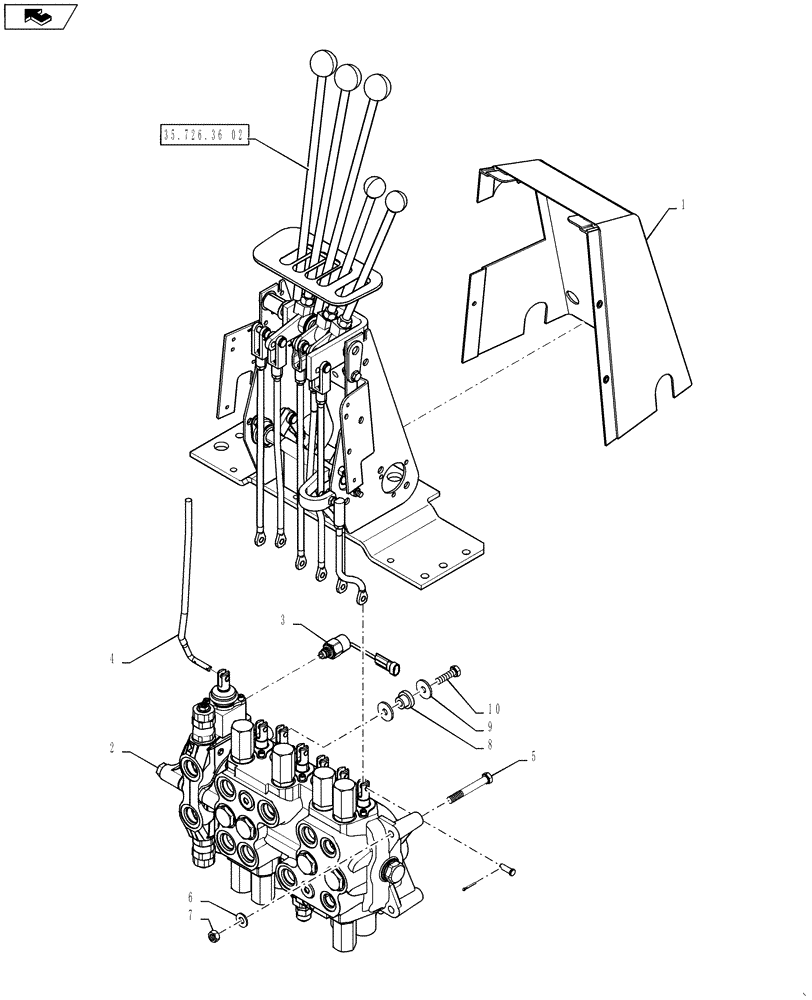 Схема запчастей Case 580SN WT - (35.726.19[03]) - VALVE INSTALL - BACKHOE CONTROL, 7 SPOOL (FOOT SWING) (35) - HYDRAULIC SYSTEMS