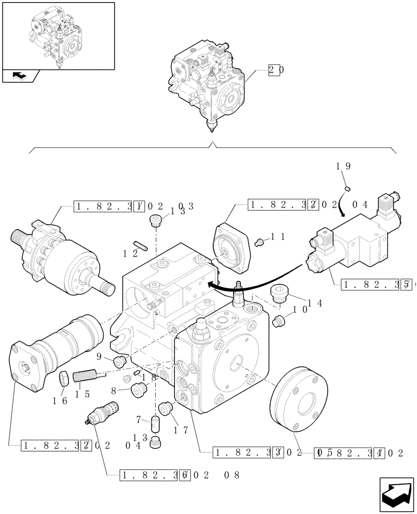 Схема запчастей Case 321E - (1.82.3/02[02]) - AXIAL PISTON PUMP (07) - HYDRAULIC SYSTEMS