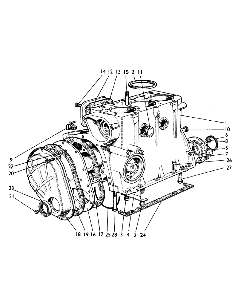 Схема запчастей Case 380CK - (006) - CYLINDER BLOCK AND COVERS 